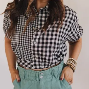 Promesa‎ Small Carefree Heart Cropped Gingham Button-Up Shirt thumbnail 1
