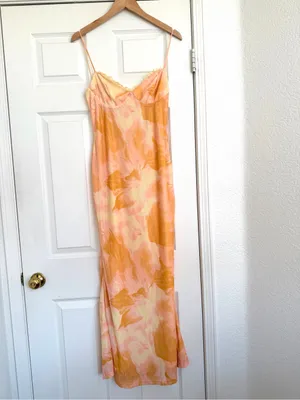 Selfie Leslie Warmth Of Love Mesh Maxi Dress Orange Pink Peach Yellow Large NWT thumbnail 5