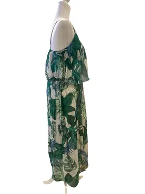 Elena Baldi Old Money Quiet Luxury Boho Green Floral Flowy Maxi Dress S thumbnail 3