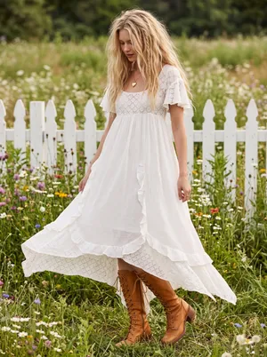 Free People Ethereal Bohemian Cottage Bring The Romance Maxi Dress White Small thumbnail 1