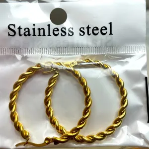 Stainless steel gold tone hoop earrings thumbnail 1