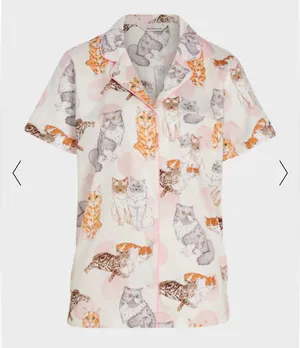 Peter Alexander White and Pink Cat Print cotton Pajamas XS thumbnail 1