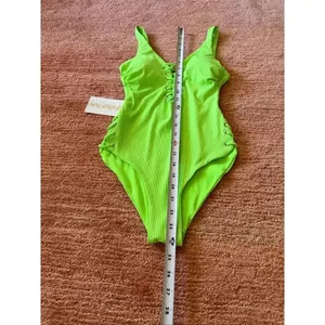 TiNiBiKiNi One Piece Swimsuit XS Citrus Green Lace Up Ribbed Monokini thumbnail 2