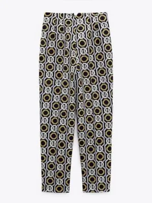 ZARA‎ Geometric Interlocking Chain Print High Rise Ankle Pants Size Small thumbnail 4