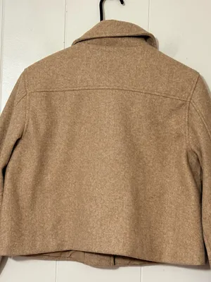 Zara Cropped Wool Look Utility Jacket Beige Camel Button Front Size Small thumbnail 8
