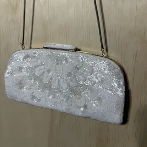 Vintage‎ White Beaded Evening Clutch Purse Wedding Bridal Formal Shoulder Bag thumbnail 10
