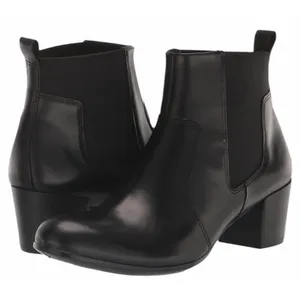 ECCO Booties‎ Black Leather Block Heel Chelsea Ankle Boots Size US 8.5 NEW thumbnail 2