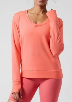 Athleta Sunrise V Neck Sweatshirt‎ Orange V Neck Pullover thumbnail 1