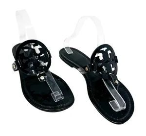 Tory Burch Miller Sandal Black Patent Leather Logo Medallion Thong Flat Size 9 thumbnail 1