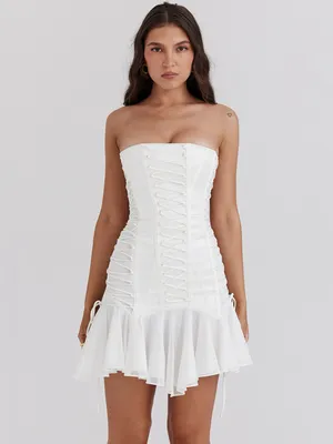 House of CB Sirena White Strapless Lace Up Mini Dress XS Tall thumbnail 2