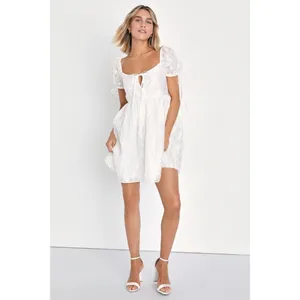 NWT Lulus Exceptionally Angelic White Floral Puff Sleeve Mini Dress Summer Sze M thumbnail 6