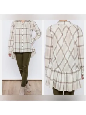 Free People Preppy in Plaid High Low Ruffle Back Flowy Button down size xs thumbnail 2