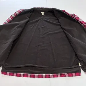 LL Bean Pink Plaid‎ Fleece Lined Flannel Shirt Jacket Shacket Size LARGE thumbnail 4