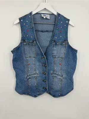 American Vintage Vintage Y2K Studded Embellished Denim Jacket Vest Size Medium Boho Whimsical thumbnail 10