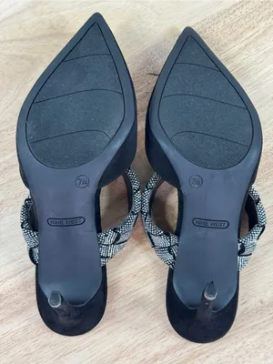 Nine West Greet Rhinestone Strap‎ Pointed Toe Mule Pumps Black Silver 7 thumbnail 9