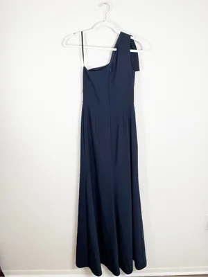 After Six Bow One-Shoulder Trumpet Gown Navy Blue Maxi Dress Size 2 thumbnail 4