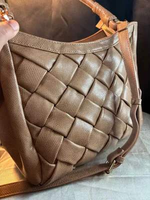 Like Dreams Tan Snake Embossed Woven Shoulder Bag Crossbody Gold Hardware thumbnail 1