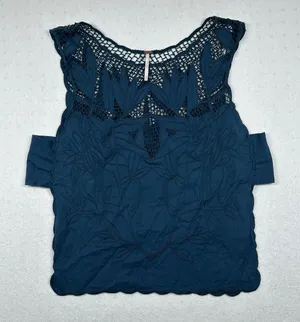 Free People Island Sun Top Women’s Small Blue Open Side Crochet Tank Boho thumbnail 1