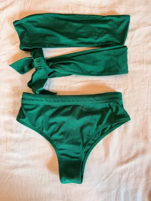 SOMMER Swim Emerald Green Bandeau Tie Bikini Set Size M thumbnail 1