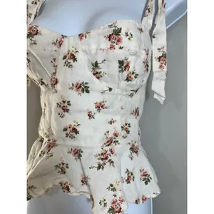 Reformation Kassi Top Geraldine Floral Linen Peplum Bustier Tie Strap Size 4 thumbnail 3