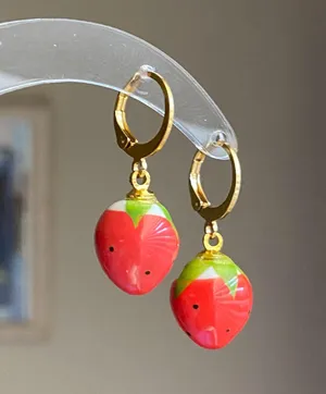 Handmade Kawaii retro fairy y2k ceramic strawberry earrings🍓🐛⭐️🌀 thumbnail 2