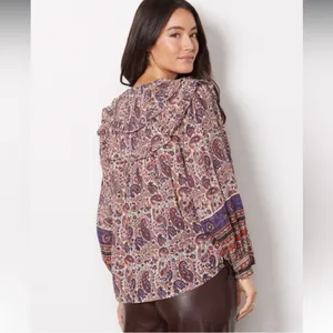 Cleobella Samara Bishop Sleeve Printed Cotton Blouse M thumbnail 4