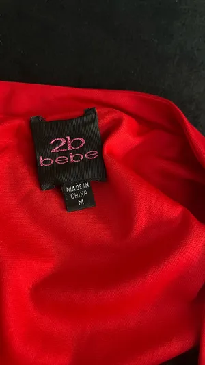 Bebe Red One-Shoulder Beaded Waist Cocktail Dressw thumbnail 8