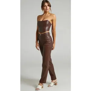 Showpo Lorrin Faux Leather Crop Corset Top Chocolate Brown Womens Size US 6 thumbnail 3