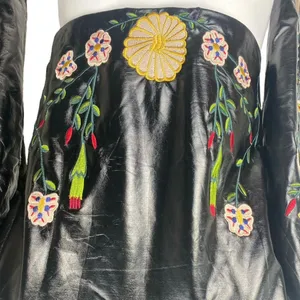 Elli White Black Faux Leather Floral Embroidered Studded Moto Biker Jacket Sz S thumbnail 5