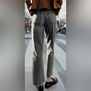 ZARA TRF Stove Pipe Black Grey Wash High Waisted Straight Leg Jeans Size 2 thumbnail 2