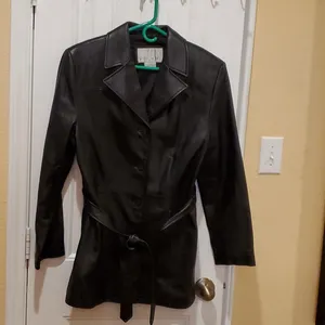 Nine West Black Leather Jacket with BeltSize L thumbnail 4
