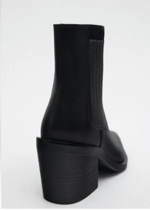ZARA genuine leather cowboy western black ankle boots thumbnail 4