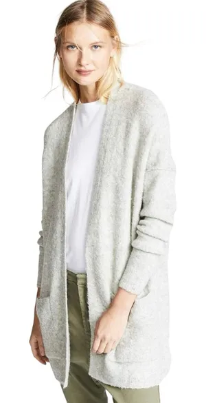 Free People Women's Phantom Cardigan sweater Grey gray large wool blend pockets thumbnail 1