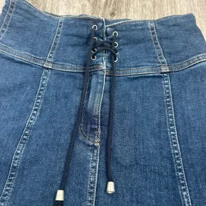 Free People Denim Lace Up Country Western Mini Skirt Fitted Size 6 thumbnail 3