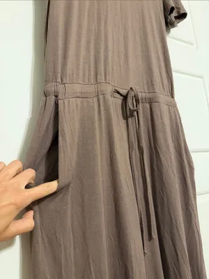 Casual Short-Sleeve Brown Jumpsuit with Drawstring Waist - Size Medium thumbnail 2