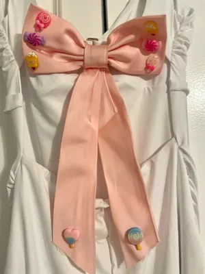 Candy Theme Designed, V-Neck Cut, Athletic Material Dress, with Open Back + Bow Tie. DM for more material. Size about an XS. thumbnail 3