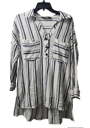 Zara Basic‎ Striped Tunic Top Long Sleeve Button Down Shirt XS thumbnail 1