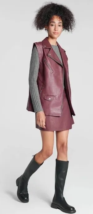 $42 New Wild Fable Faux Leather Moto Vest - Berry - Small thumbnail 1