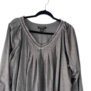 Earth Angels Women's Plus Size XXL Grey Babydoll Long Sleeve‎ Pajama Top thumbnail 2