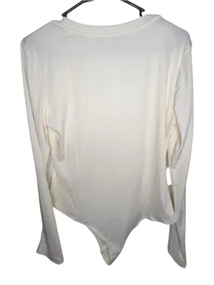 NWT Cider Cream Long Sleeve Ribbed Stretchy Bodysuit With Under Snaps thumbnail 3