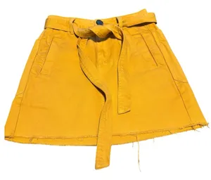 PacSun Mustard Yellow Denim Mini Skirt Belted Raw Hem‎ Pockets Size 23 thumbnail 1