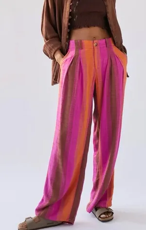Urban Outfitters• Pink & Orange Low Rise Wide leg Martina Linen Trouser• Sz 0 thumbnail 1