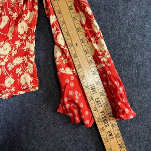 Free People Red Floral Mixed Print Blouse Flared Sleeve Smocked Back L Boho NWT thumbnail 8