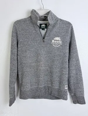 Roots Salt & Pepper Gray Quarter Zip Pullover Sweatshirt Small thumbnail 1
