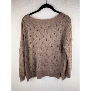 Womens Chocolate Brown M Cozy Knit‎ Pullover Sweater Wool Mohair Minimalist Soft thumbnail 3