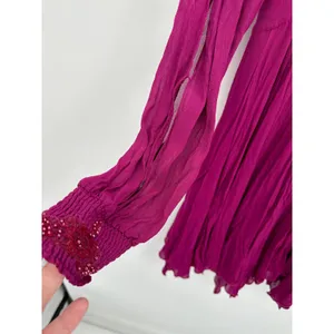 Free People Tatiana Purple Beaded Long Sleeve‎ Swing Mini Dress Women's Size 0 thumbnail 6