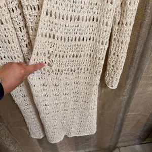 American Eagle Ivory Boho Grunge Knit Crochet Long Cardigan Duster XL thumbnail 6