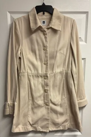 Gap Khaki Denim 100% Cotton Trench Coat Size Medium thumbnail 1