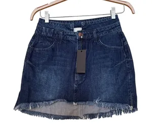 NWT One Teaspoon Sz 26/XS Blue Denim High Rise Cut Off Jean Casual Mini Skirt thumbnail 1
