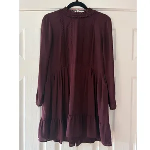 Sunday Best Aritzia Burgundy Lace Trim‎ Ruffle Neck Long Sleeve Mini Dress XS thumbnail 2
